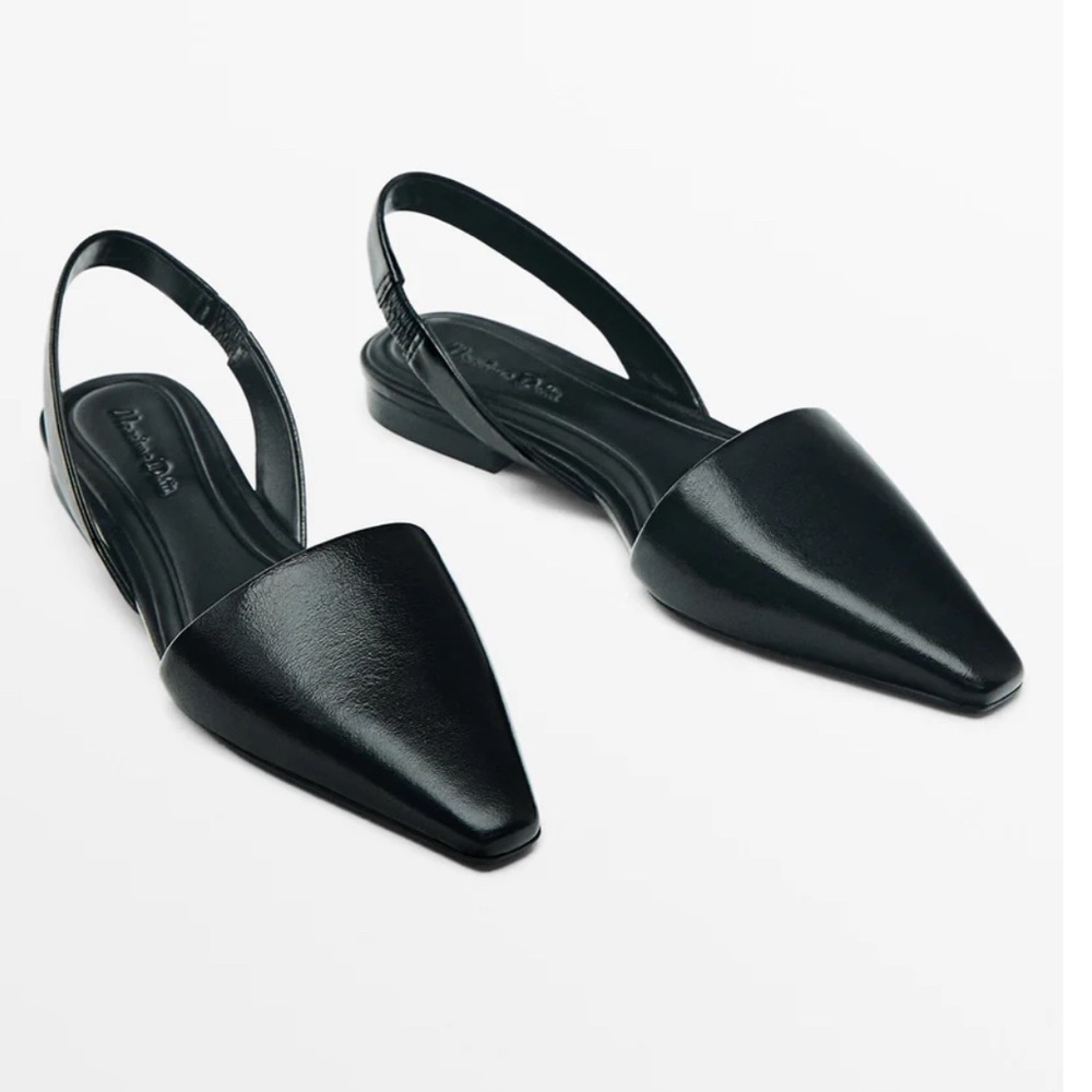Massimo Dutti Black Pointed Slingback Flats